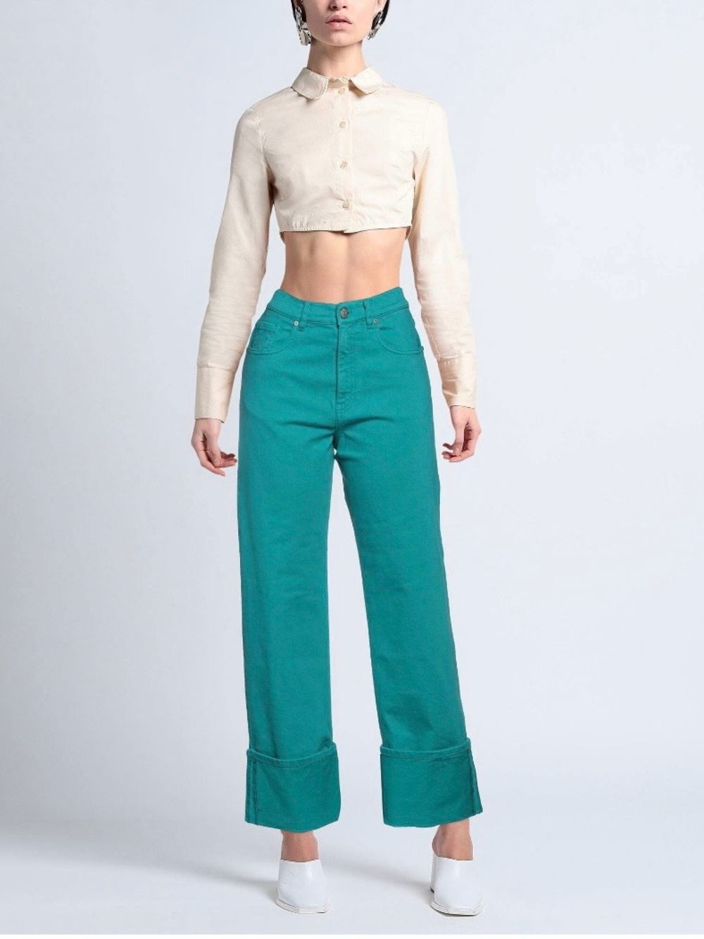 High-Rise Wide-Leg Jeans in Teal